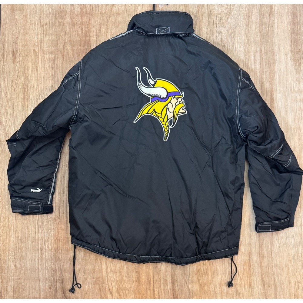 Y2K NFL Minnesota Vikings Black Puffer Jacket Puma Large Streetwear Football